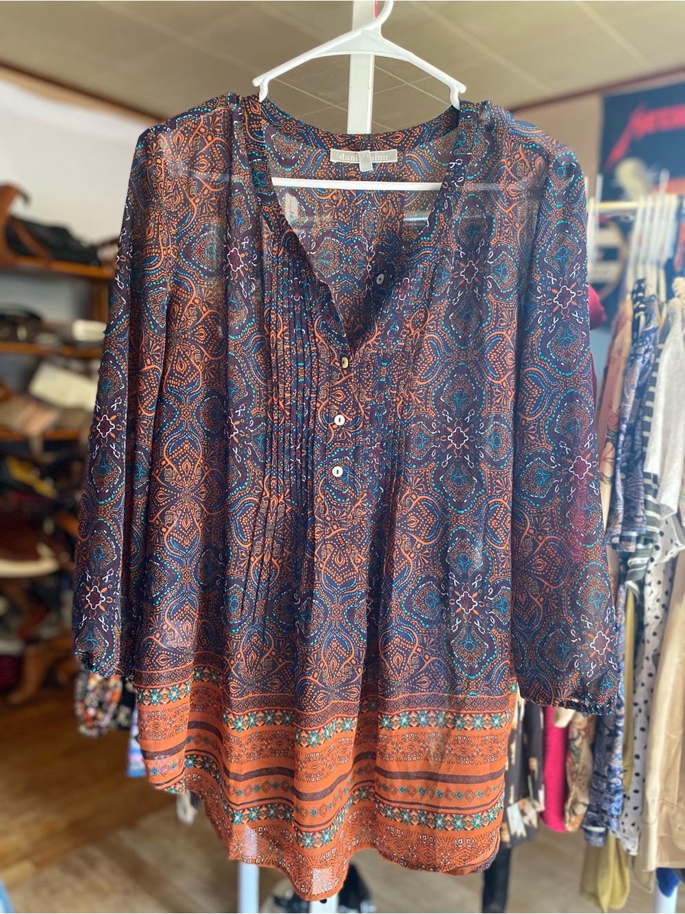Daniel Rainn Paisley Tunic Blouse in Rust & Teal